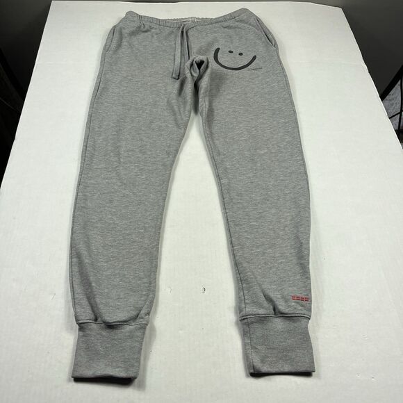 Peace Love World Grey Happy Face Joggers Medium Cozy Lounge Softcore Style Pants